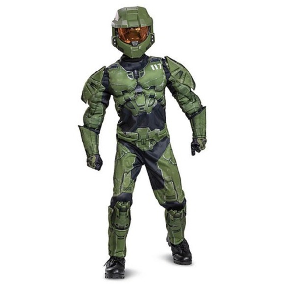 Halo Infinite Master Chief Kids Costume Size Small 4-6 Muscle Padded Jumpsuit - Picture 1 of 9